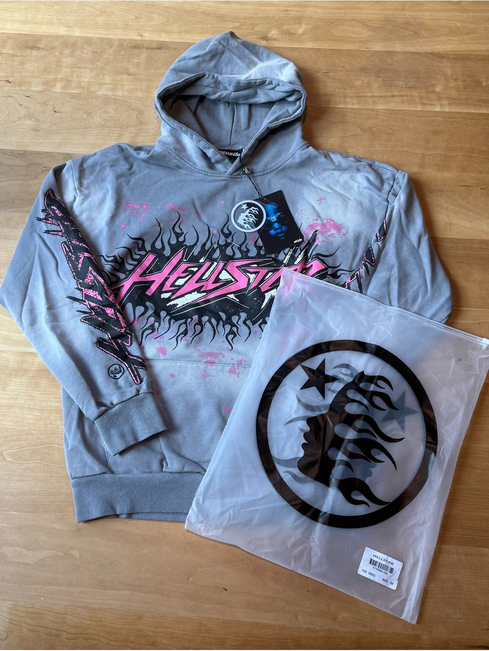 Hellstar Studios Future Flame Hoodie (Grey/Pink) Size: Men’s Medium